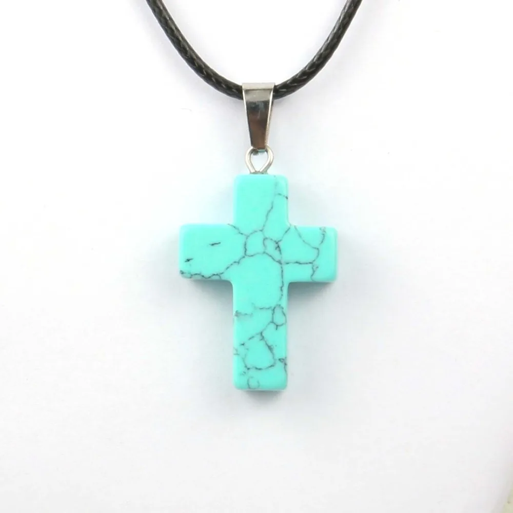 Natural Stone Necklace Blue Turquoise Cross Agate Pendant  Necklaces for Women Gifts Good Quality Wholesale image 4
