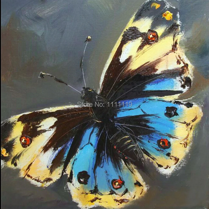 

New Oil Painting Handmade Modern Grey Paintings On Canvas Blue Butterfly Abstract Animals Pictures For Room Decor New Cheap Art