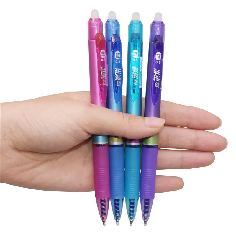 4 Pcs 0.5mm Ballpoint pen Blue refill ink erasable pen School stationery Press and write smooth pen