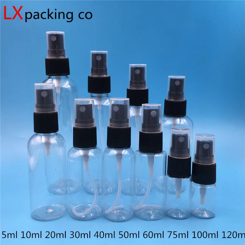 50PCS 10ML 30ML 50ML 60ML 100ML 120ML Klar Transparent Neue Spray Flaschen Schwarz sprayer Parfüm LiquidCosmetic Container s