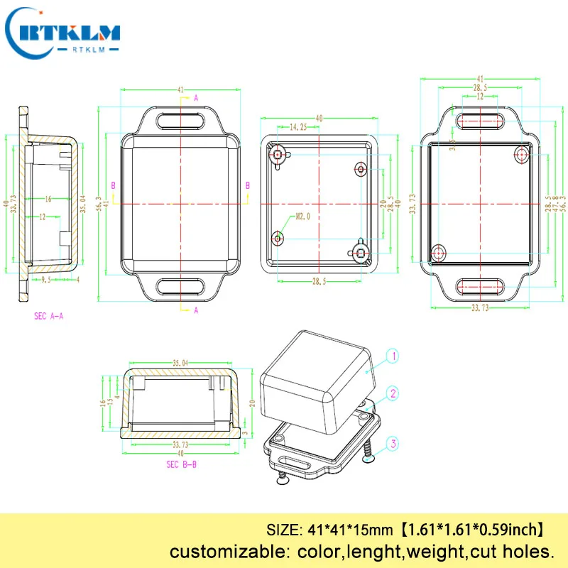 DIY Project Electric Enclosure Wall Mounting Junction Box ABS Plastic Instrument Enclosures Small Plastic Box 41*41*15mm