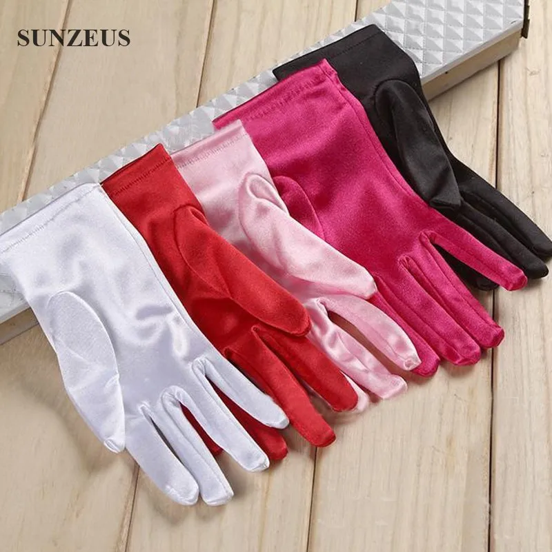 Pink Bridal Gloves Finger Wrist Length Short Wedding Gloves For Women Red/White/Royal Blue/Purple/Black Gants De Mariee BV009