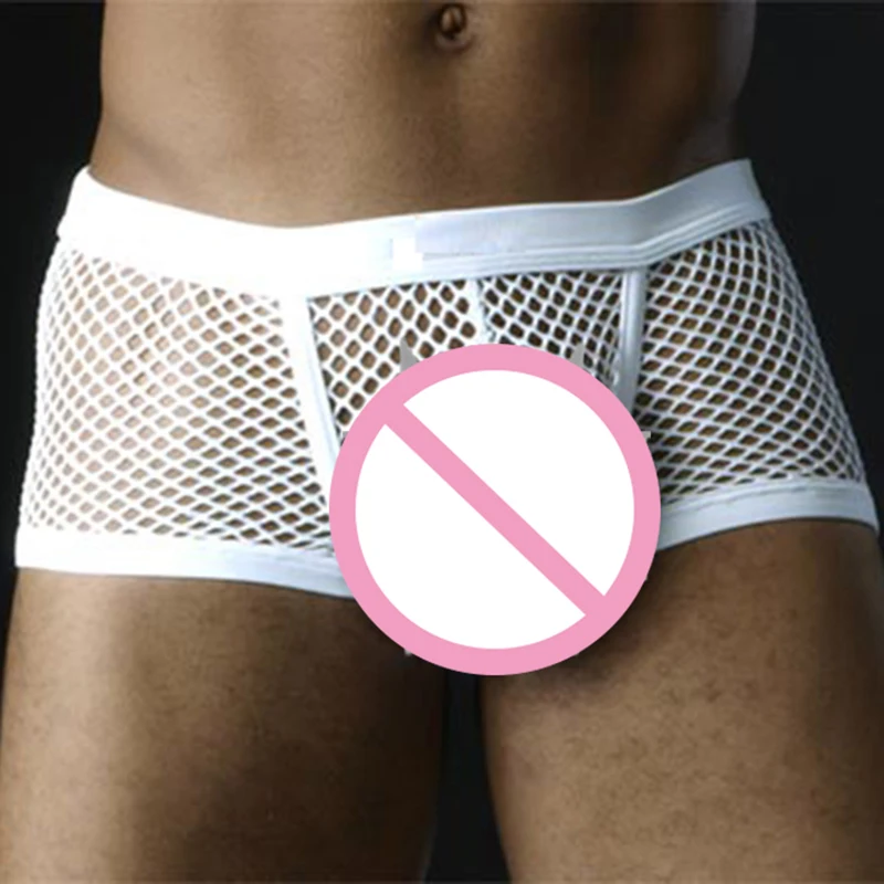 Sexy Mesh Boxer Mannen Ondergoed Zien Door Transparante Mannelijke Lage Taille Nachtkleding Boxershorts Boxershorts Heren Onderbroek