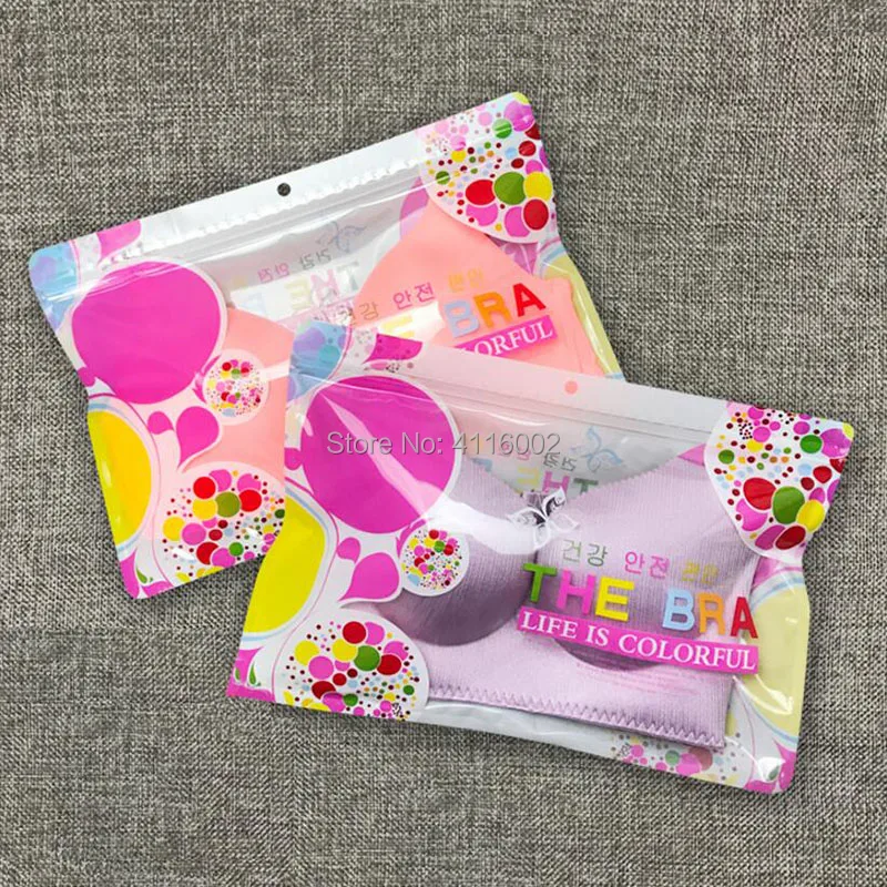 Pink Flower Plastic Bra Underwear Packaging Bag Retail Shop Bra Lingeire Storage Bag with Hanging Hole