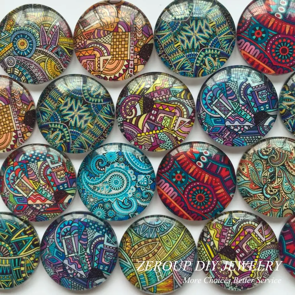 

ZEROUP 25mm round photos glass cabochon mixed pattern fit cameo base setting jewelry components 20pcs/lot TP-155