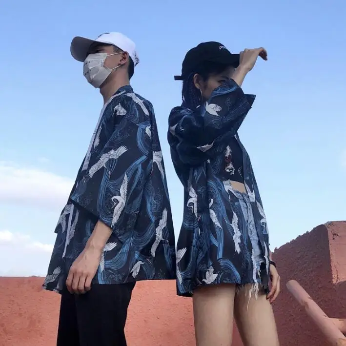 

Woman Man Couple Coat Fashion Japanese Summer Kimono Cardigan Kimono Yukata Thin Loose Outer Garment