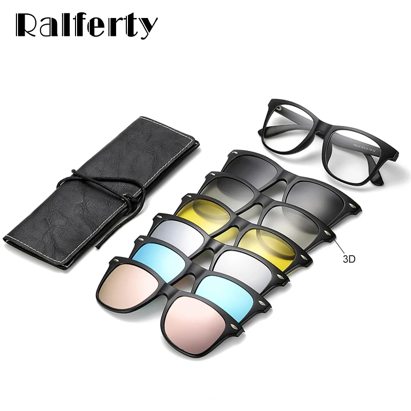 Ralferty Magnetic Sunglasses Women Men Clip On Sunglass Polarized UV400 TR90 3D Night Vision Prescription Optic Eyeglasses Frame