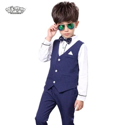 Brand Flower Boys Formal Suits for Weddings Boys Stripe Shirt Vest Pants Tuxedo Baby Kids Gentleman Party Clothing Sets N20