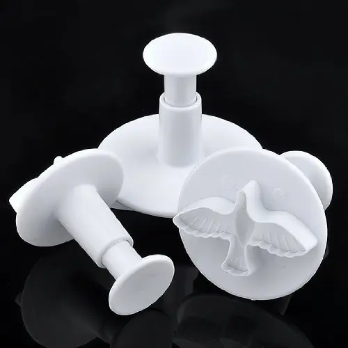 3pcs Dove Cake Cookie Biscuit Decorating Sugarcraft Plunger Cutter Gum Mold Tool