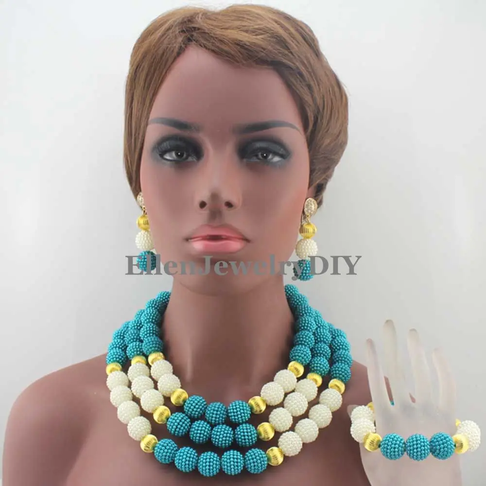 

Gorgeous Nigerian Wedding African Ball Beads Classic Women Pearl Mix Ball Beads Jewelry Necklace Sets Free Shipping W13181