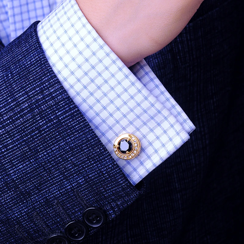 KFLK Jewelry fashion shirt cufflinks for mens Brand cuff button Gold-color cuff link High Quality Black abotoadura guests