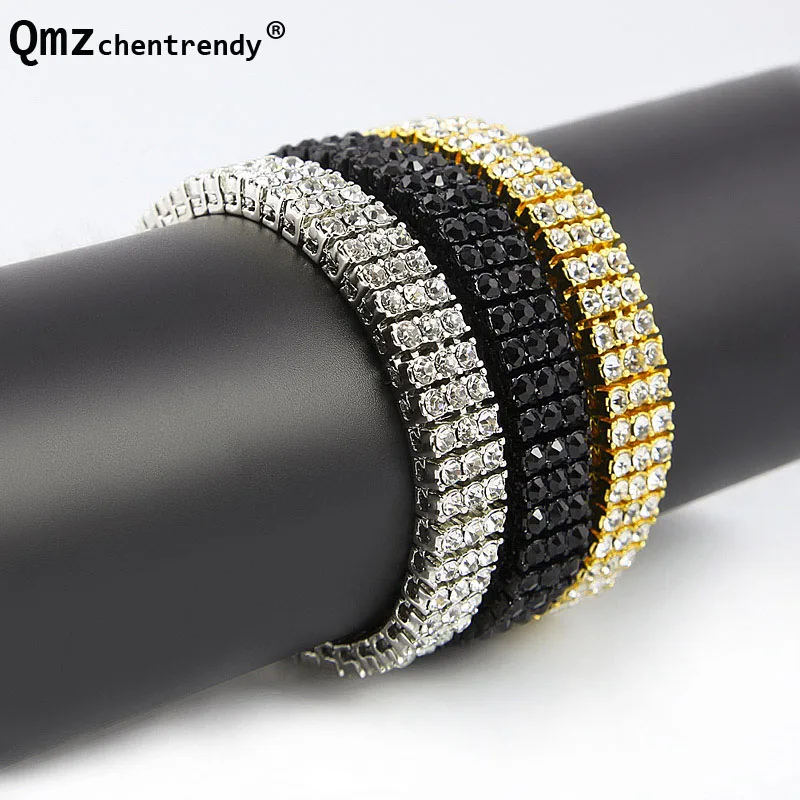 Trendy 3 Three Rows Rhinestone Pharaoh CZ Bracelet MIAMI CUBAN LINK Exaggerated Bangle Hip Hop Bling Men Women Chain Wristbands