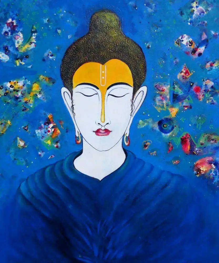 

Handmade Indian Buddha Painting Art Picture for Living Room Wall Decor Peace by Sanjay Punekar Oil Painting on Canvas No Framed