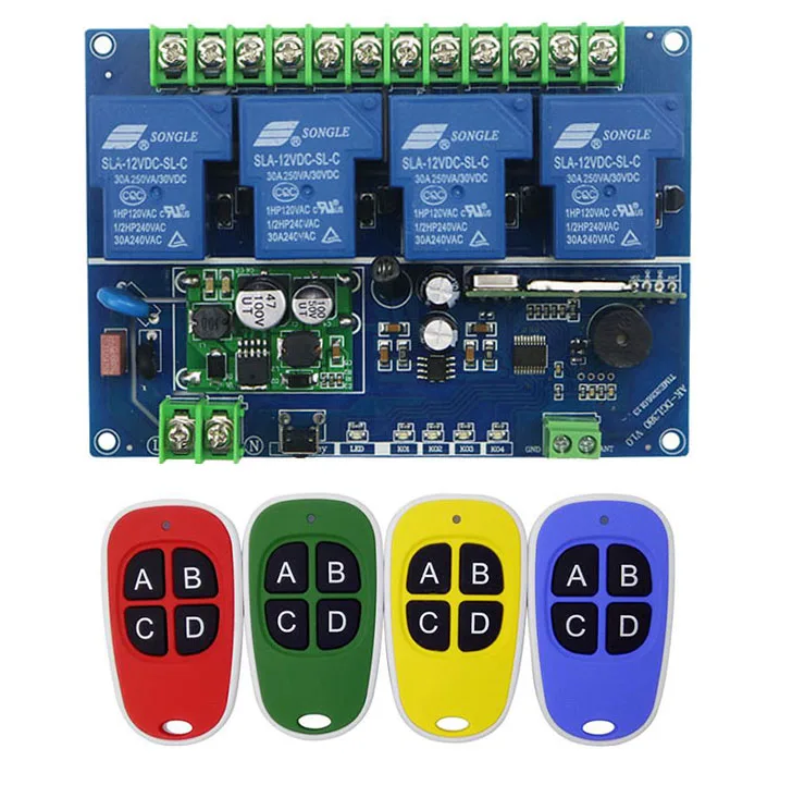 

DC12V 24V 36V 48V 30A 4CH wireless remote control switch 1piece receiver&4piece Rainbow transmitter garage door / window /lamp
