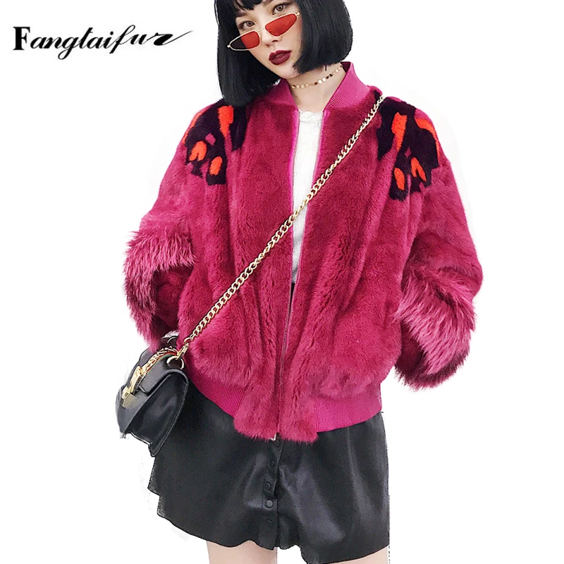 

Ftangaiur Winter Women Imports Velvet Mink Coat Long Sleeve Print With Fox Sleeve Mink Coats Women's Short Mink Fur Coats