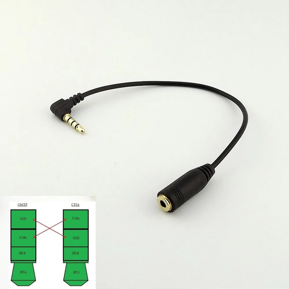 

10pcs CTIA to OMTP 3.5mm 90 Angle Audio Earphones Headphones Handsfree Converter Cable 20cm