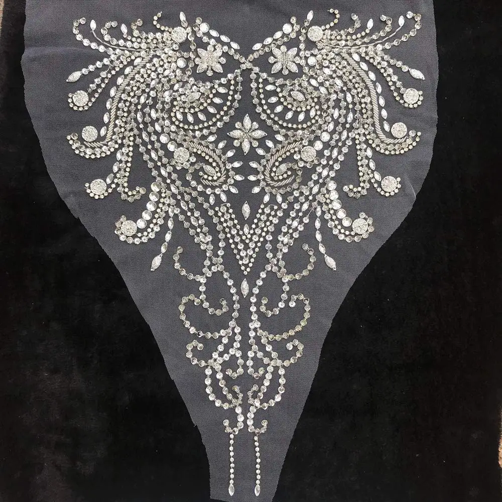 Unique Silver 35x50cm Sew on Sequin Rhinestone Strass Bodice Decorative Patches Appliques For Marriage Bridal Wedding Prom Dress