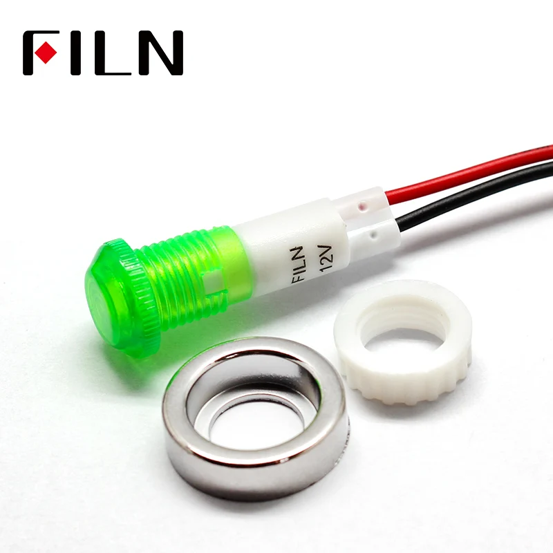 FILN 12v 220v  10mm led plastic indicator light signal lamp with 20cm cbale