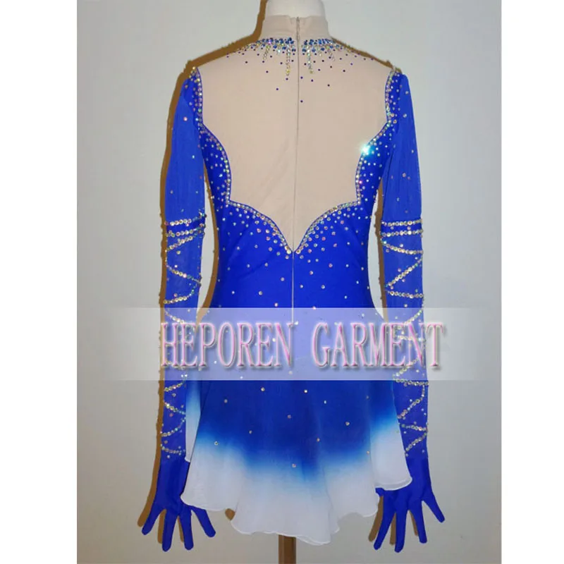 Custom Made Ice Skating Dress For Competition,Crystal Hand-Made Ice Skating Skirt In Royal Blue Penguin Roller Skating