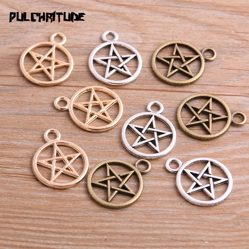 10pcs 20*25mm New Three Color Pentagram Charms Round Pendants For DIY Jewelry Handmade Making Accessorie