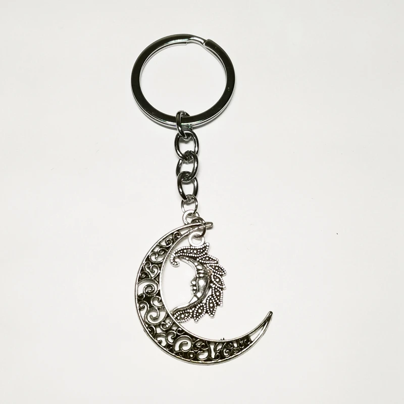 1Pcs Daily Life Inspired New Silver Plated 3D Fashion Sun, Moon, Half Moon Pendant Keychain Fashion Mini Jewelry