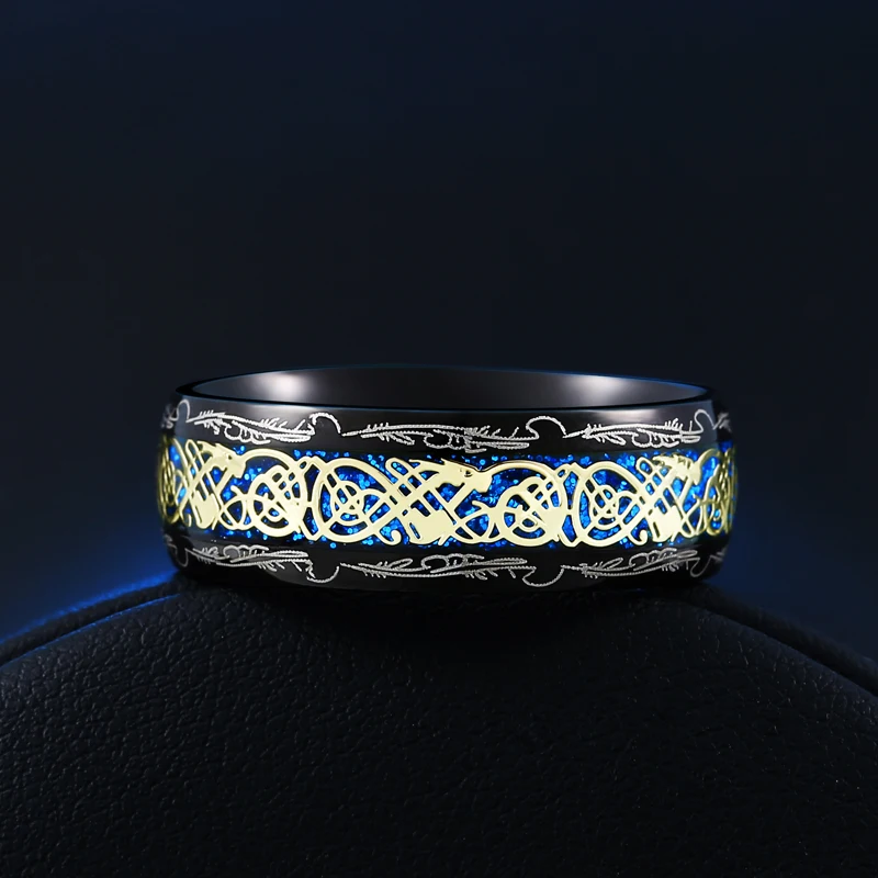Beier 316L Stainless Steel Viking Runes Golden Dragon Man\'s Ring Blu-ray Simple Fashion High Quality Jewelry LLBR-R050R