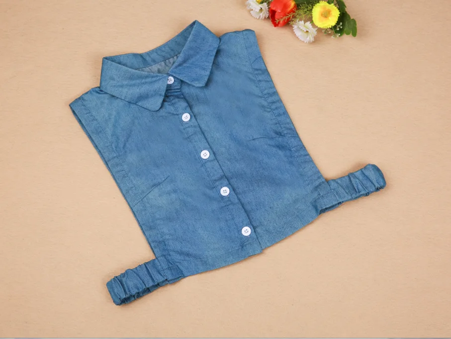 Fashion Blue Denim Shirt Fake Detachable Collars Lapel for Women Ladies Choker Lapel Blouses Tops Accessories