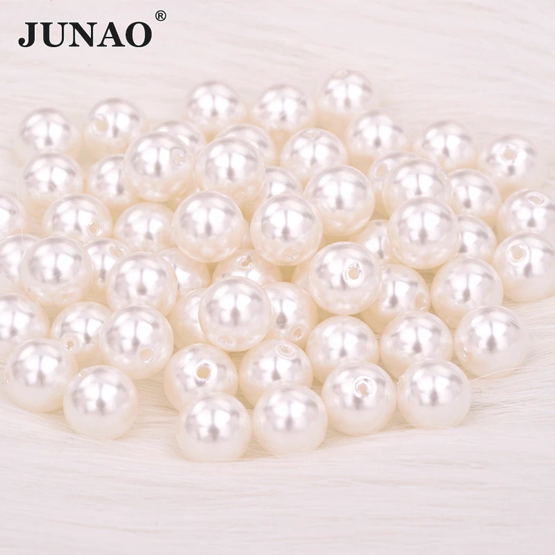 JUNAO 3 4 6 8 10 12 16 18 20 25mm Sewing White Pearl Beads Round Pearl Applique For DIY Clothes Bracelet Jewelry Making Crafts