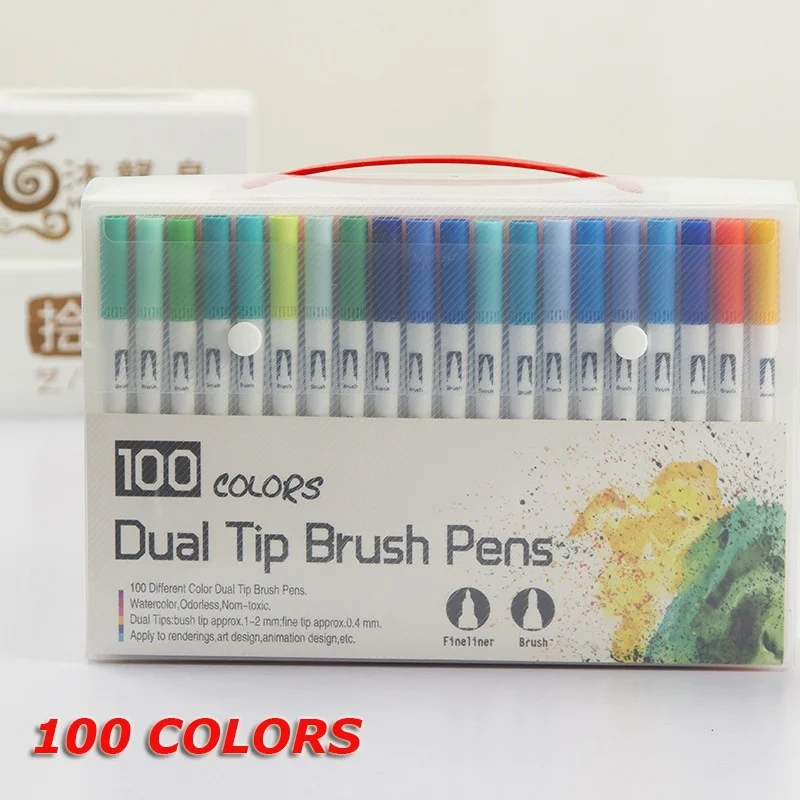 สีสัน Dual เคล็ดลับ 100 สี Fine แปรง Marker ปากกา 0.4 มิลลิเมตร Paintbrush สีน้ำหมึกปากกา Marker สำหรับวาดอุปกรณ์ศิลปะ