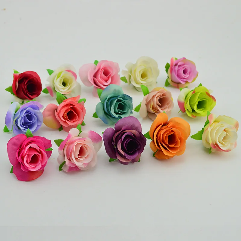 

100pcs 4cm Artificial Flowers for New Year Home Wedding Decoration Christmas Accessories Silk Roses Head Scrapbooking Fake Plant