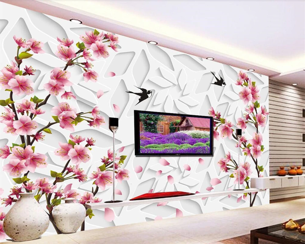 

Beibehang Custom wallpaper Chinese peach theme TV background wallpaper home decor living room bedroom background 3d wallpaper