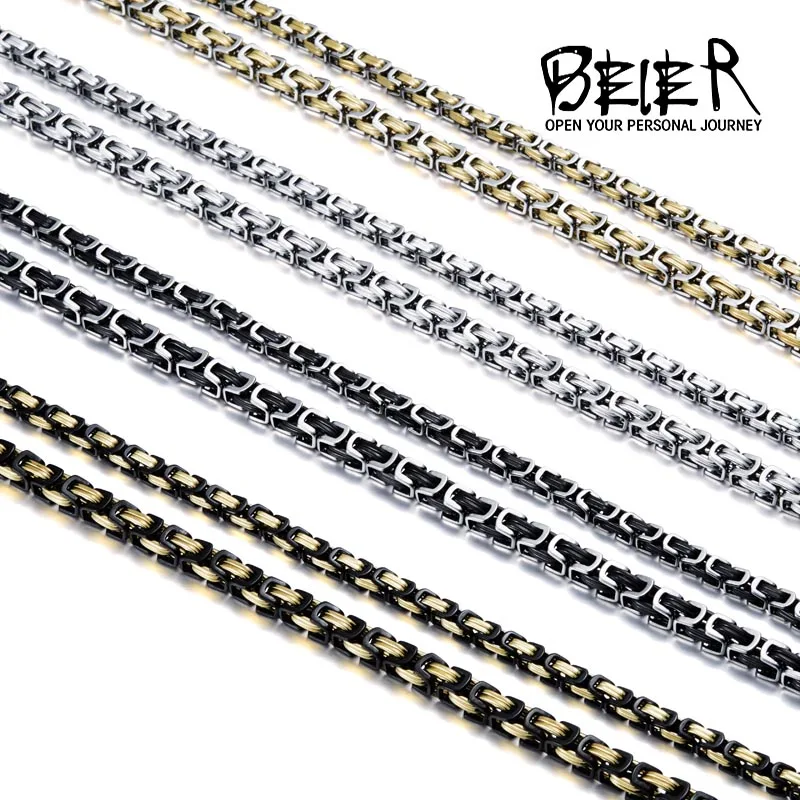 Beier Stainless Steel Men Punk Rock Jewelry High Quality Pulseira Masculina Byzantine Chain Link Necklace For Women