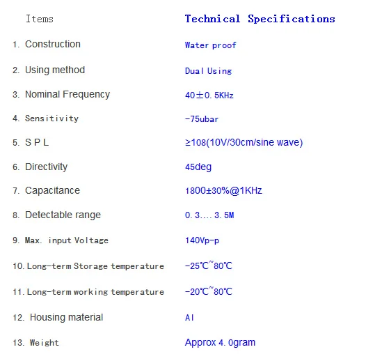 50pcs 16MM ultrasonic sensor waterproof type Transceiver integration Ultrasonic ranging probe 40KHz dual using ranging probe