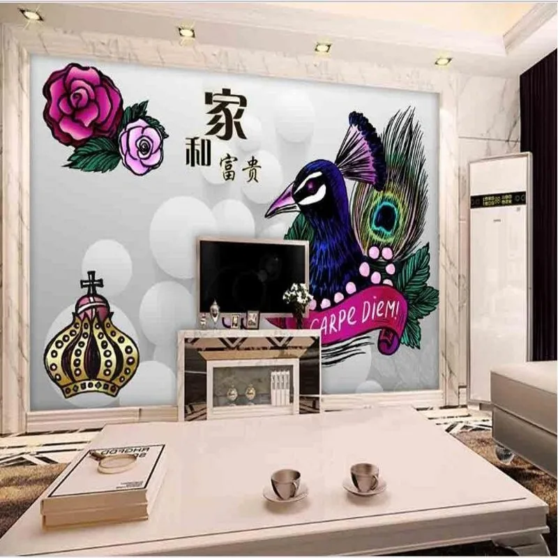 

wellyu Custom large - scale murals 3D ball hand - painted vector Peacock Series wallpaper papel de parede para quarto