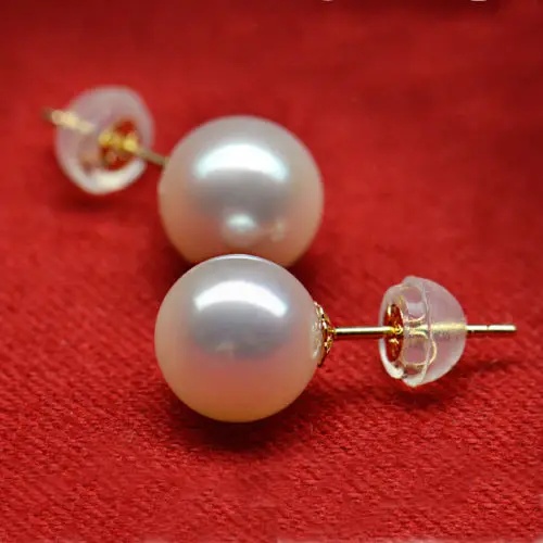 FREE shipping Genuine AKOYA AAA -9-10mm white round cultured pearl earrings 14K/20