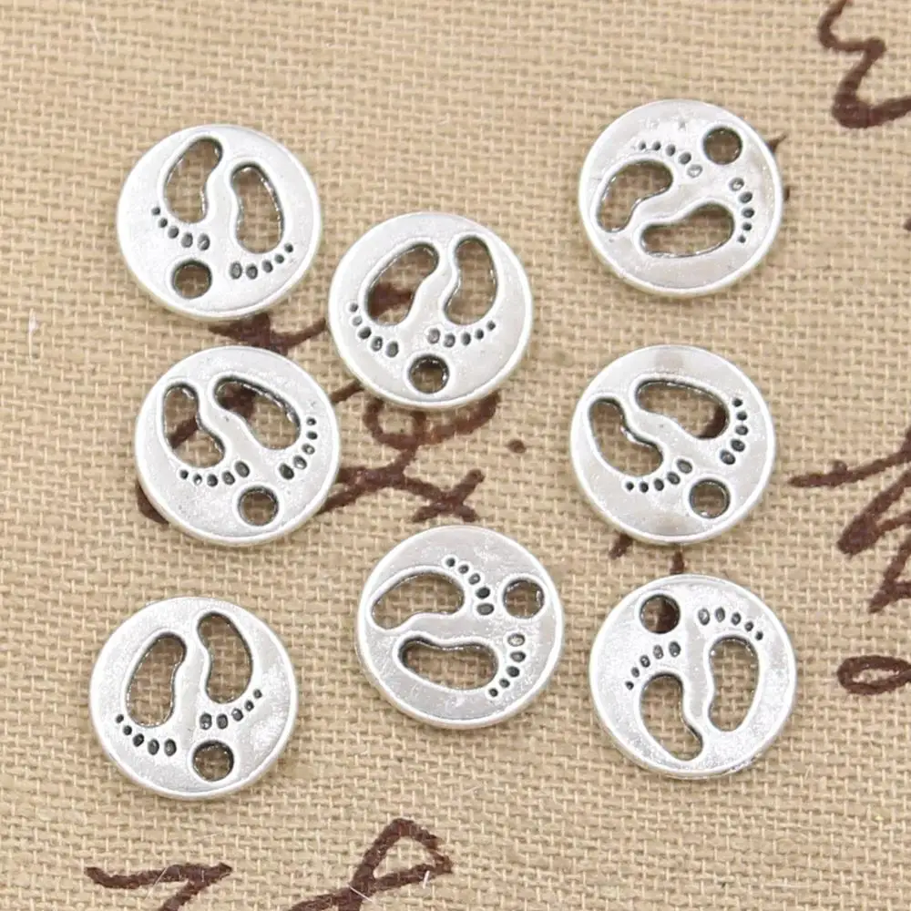 40pcs Charms Feet Foot Prints 11x11mm Antique Silver Color Plated Pendants Making DIY Handmade Tibetan Silver Color Jewelry