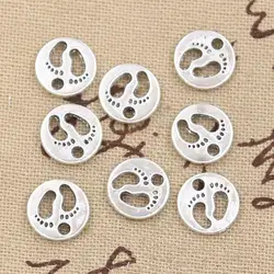 40pcs Charms Feet Foot Prints 11x11mm Antique Silver Color Plated Pendants Making DIY Handmade Tibetan Silver Color Jewelry