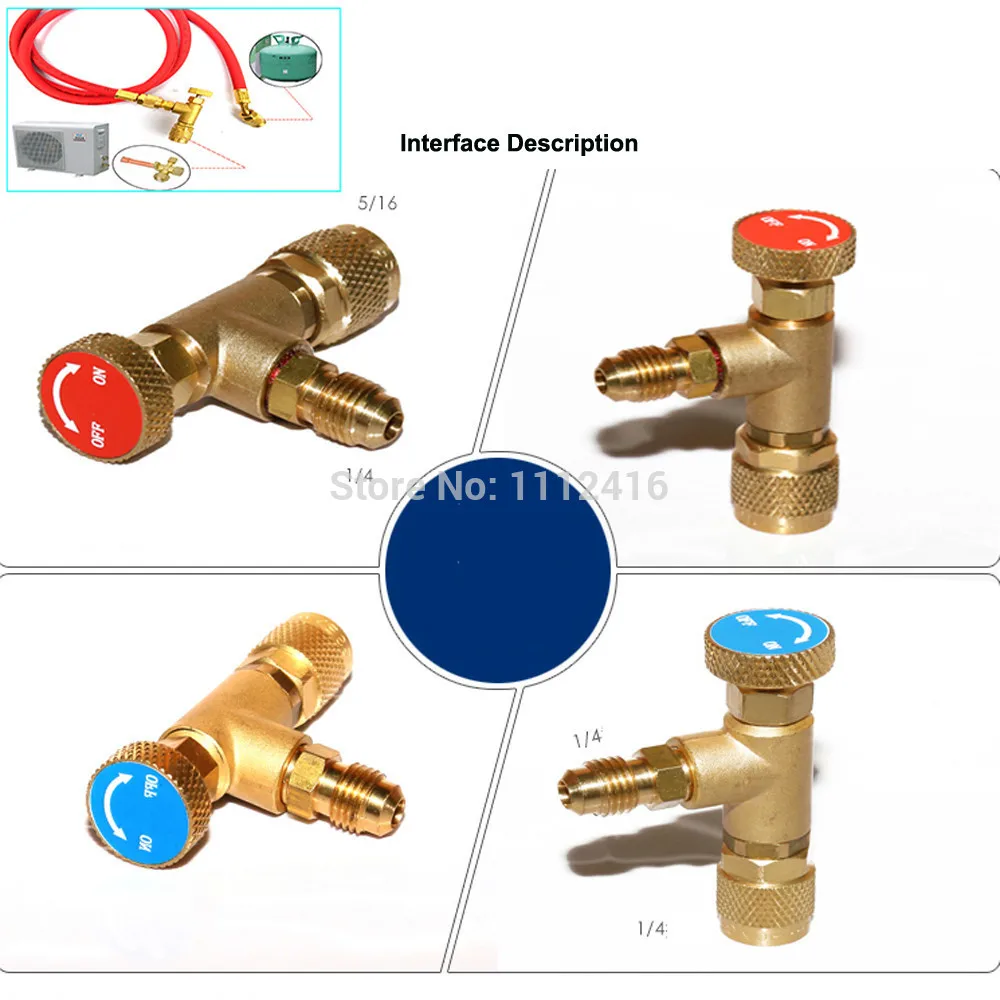 R410 R22 di Refrigerazione di Ricarica di Sicurezza Adattatore Valvola a Sfera 1/4 "M 5/16" F