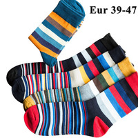 10PCS=5pairs Mens Cotton Trendy Socks Plus Large Big Size 44, 45, 46, 47,Chromatic Stripe Socks Calcetines Happy Funny Sox Meias