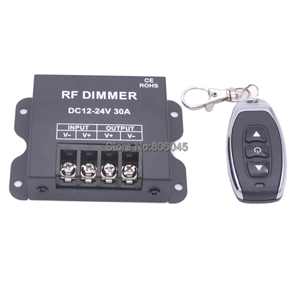 

RF30A 360W RF Single Color LED Strip Light 1 Channel DC 12V24V PWM Dimming Black Shell Single Color LED Dimmer with 3Key Remote