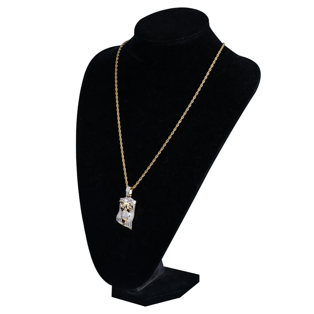 TOPGRILLZ Hip Hop New Fashion Gold Color Plated Iced Out Big CZ Stone Masked Jesus Face Pendant Necklace Crystal With Three Type