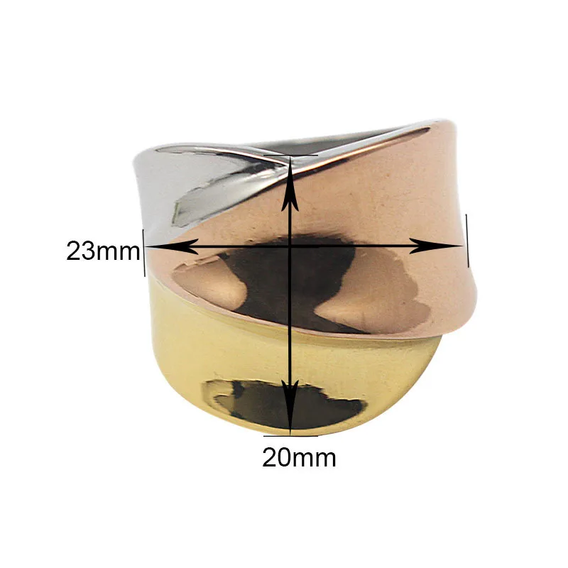 Stainless Steel Rings for Women Size 6, 7, 8, 9  Gold/Rose Gold Silver Color 3 color Mix Big Irregular Bague Jewelry