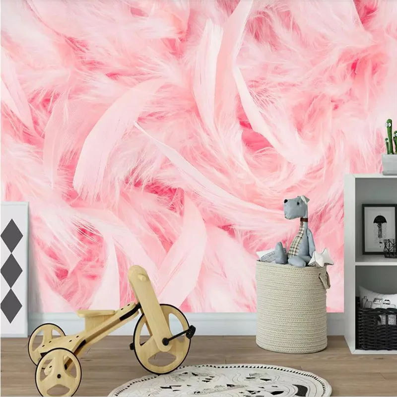 Beautiful Pink Flamingo Feather TV Sofa Wall Custom Wallpaper Mural Decoration