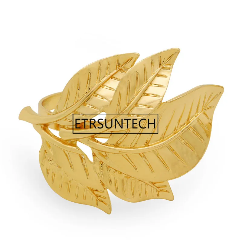 100pcs Alloy Napkin Ring Exquisite Napkin Buckle Holder Table Decoration Golden Leaf Napkin Rings for Dinner Party Wedding