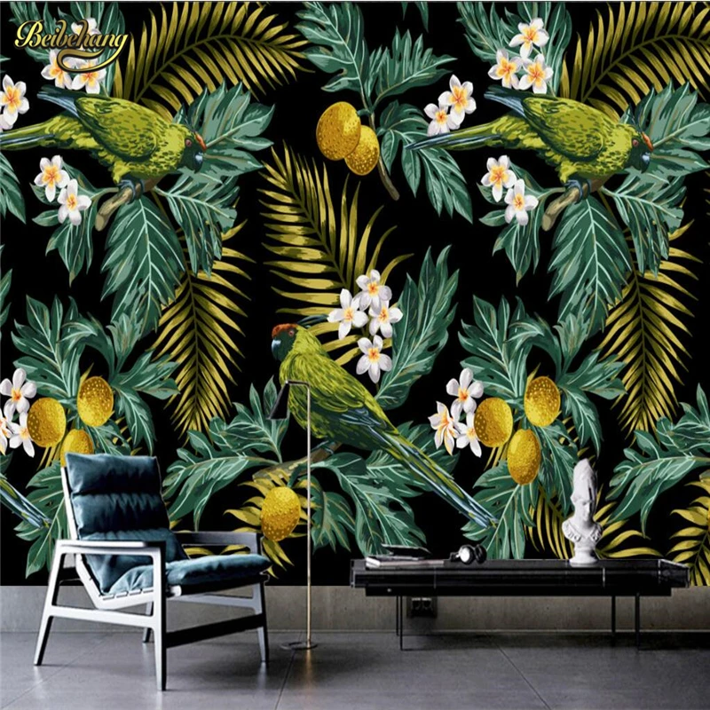 

beibehang Rainforest parrot with coconut trees Custom 3D Mural Wallpaper Cafe Restaurant Backdrop Wall Decor Fresco Papel Murals