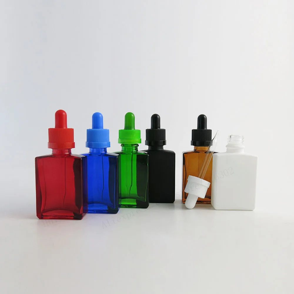 200 x 30ml Empty Red Blue Green Frost Black Amber White Square Glass Bottles With Glass Piepette Droppers Containers