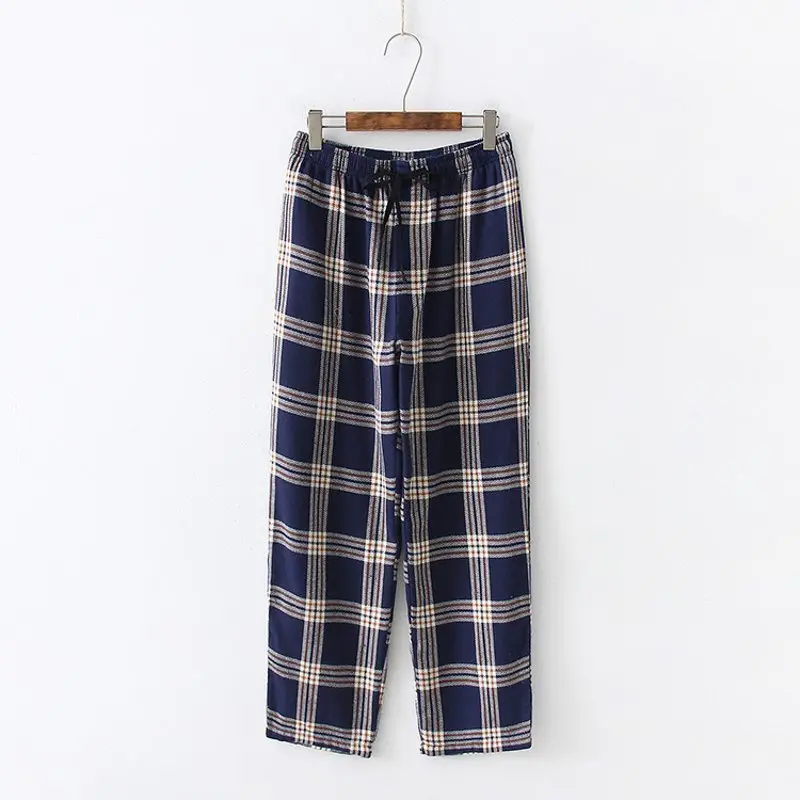 2024 Spring Autumn Men 100% Cotton Sleep Bottoms Male Plus Size Night Trousers Men Casual Loosen Plaid Home Pajama Pants