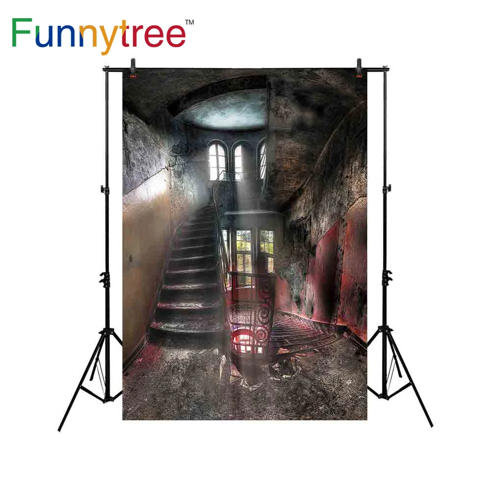 Funnytree backdrop for photographic studio Old stairs Halloween vintage building interior background photocall photobooth prop