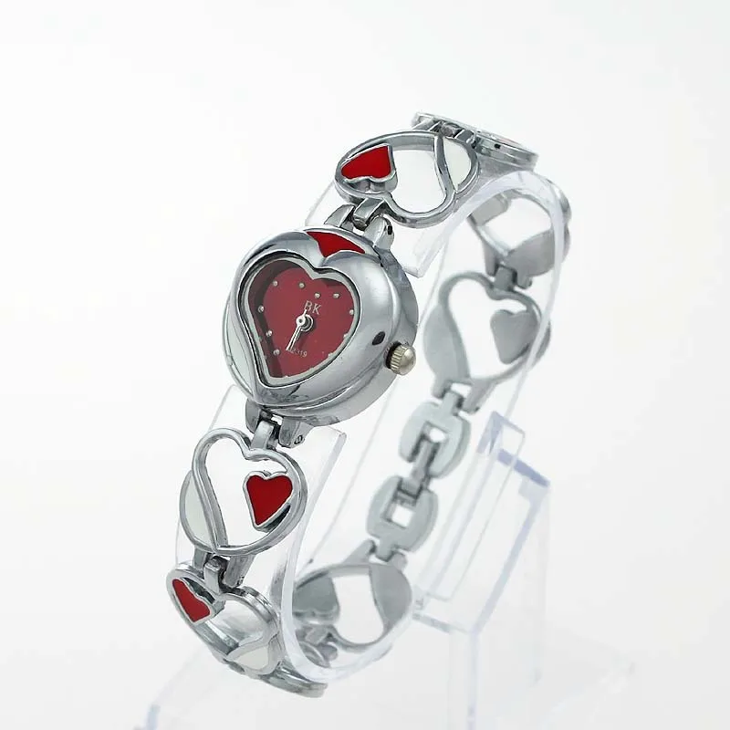 Relojes bonitos con diseño de corazón, joyería de moda, pulsera de cuarzo de acero inoxidable para mujer, regalos O50