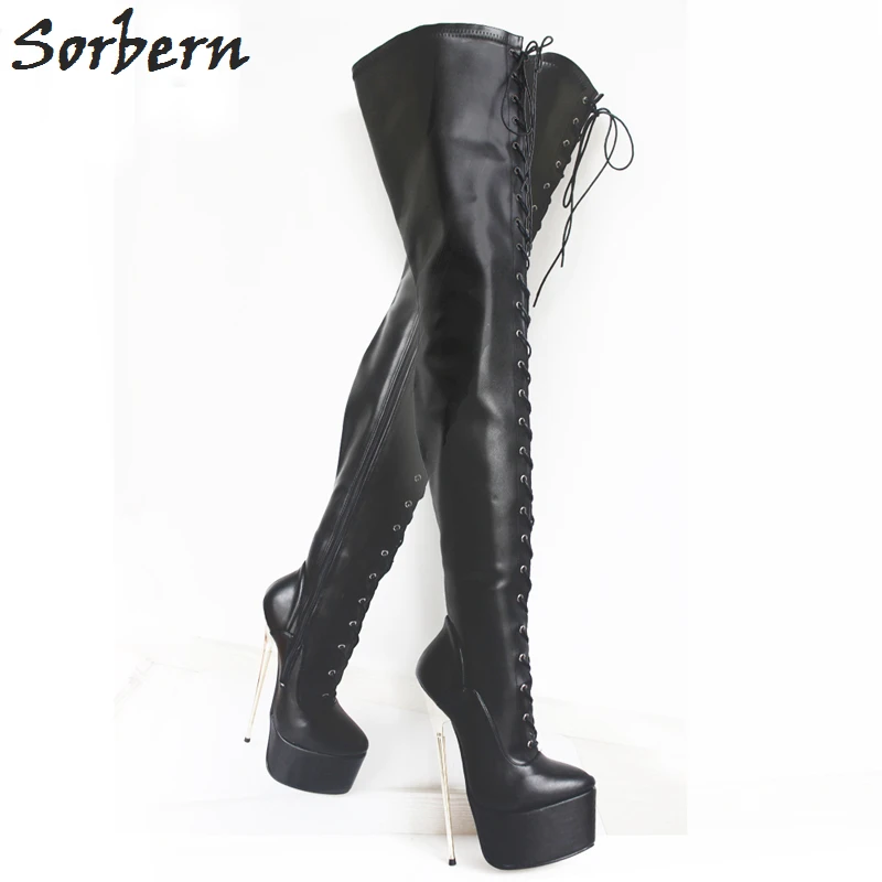 Sorbern 2018 nuovi stivali da donna con tacco alto 22Cm tacchi Ultra alti Sexy sottili in metallo dorato con tacco sopra il ginocchio stivali alti